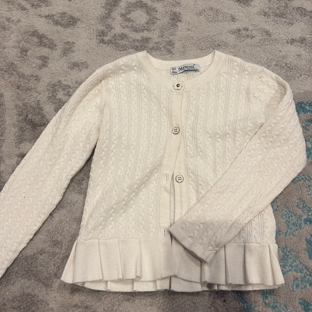 Mayoral Off White Girls Cardigan Sweater Cable with Ruffle Sz 9-12 months